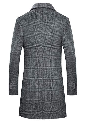Mens Trench Coat Wool Blend Top Pea Coat Winter Long Single Breasted Classic Stylish Business Overcoat (1966) - Gray Plaid L Mens Trench Coat Wool Blend Top Pea Coat Winter Long Single Breasted Classic Stylish Business Overcoat (1966) - Gray Plaid L